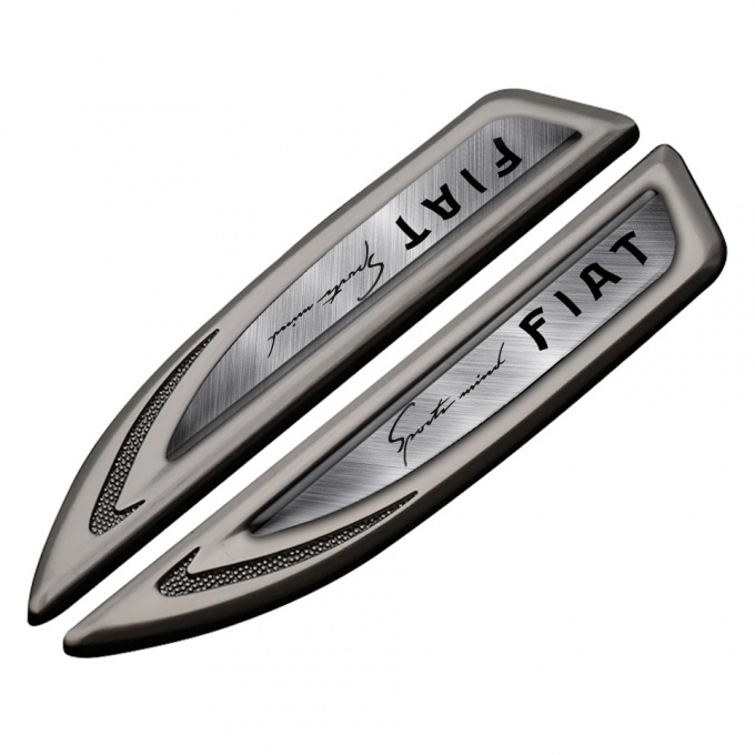 Fiat Fender Bodyside Badge Graphite Brushed Steel Sport Mind Logo