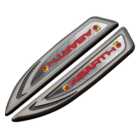 Fiat Abarth Fender Emblem Self Adhesive Graphite Brushed Steel Red Logo