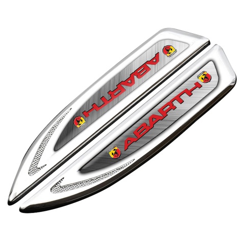 Fiat Abarth Fender Emblem Self Adhesive Silver Brushed Steel Red Logo