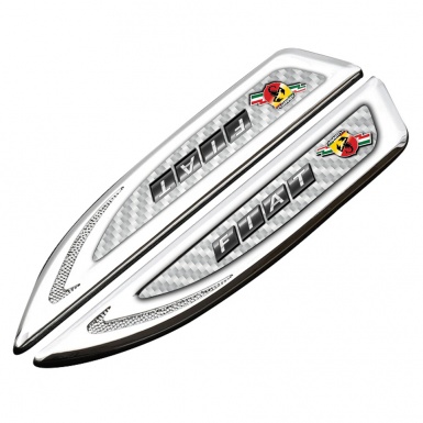 Fiat Abarth Fender Metal Emblem Silver White Carbon Dark Logo Design