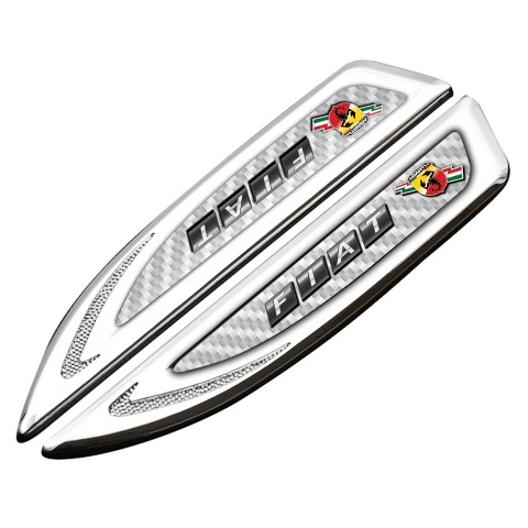 Fiat Abarth Fender Metal Emblem Silver White Carbon Dark Logo Design
