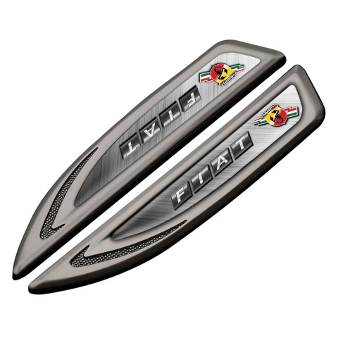 Fiat Abarth Fender Bodyside Badge Graphite Brushed Metal Dark Logo Design