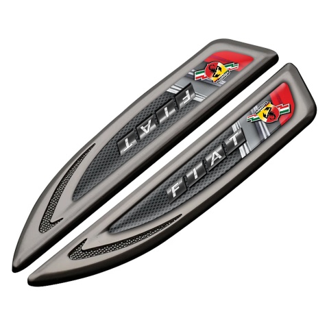 Fiat Abarth Emblem Fender Badge Graphite Dark Mesh Lightning Logo Motif