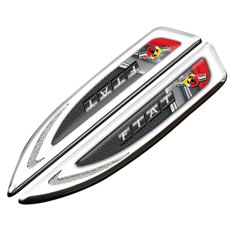 Fiat Abarth Emblem Fender Badge Silver Dark Mesh Lightning Logo Motif