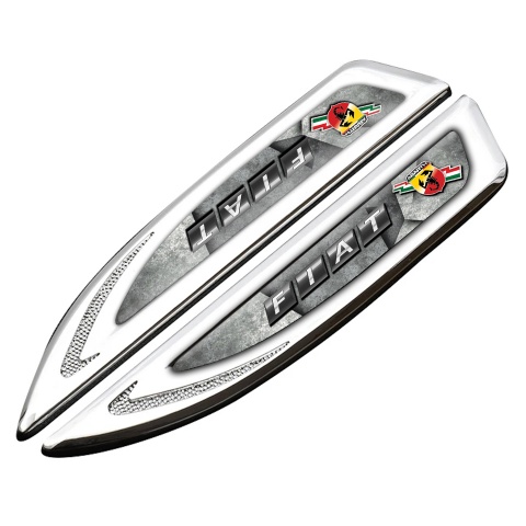 Fiat Abarth Fender Emblem Badge Silver Stone Texture Lightning Logo