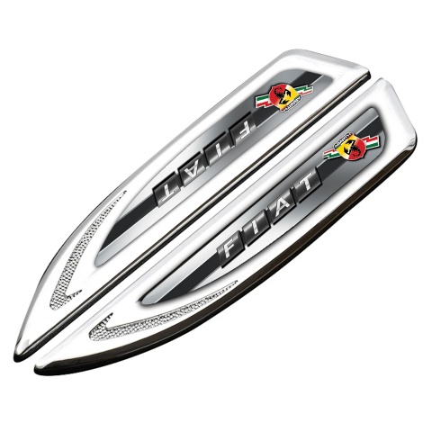 Fiat Abarth Fender Badge Self Adhesive Silver Grey Frame Lightning Edition