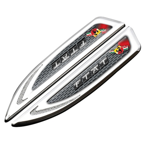 Fiat Abarth Fender Metal Badge Silver Metal Grate Lightning Logo Design