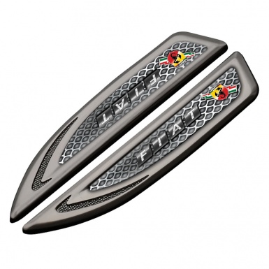 Fiat Abarth Fender Emblem Self Adhesive Graphite Steel Grate Lightning Logo