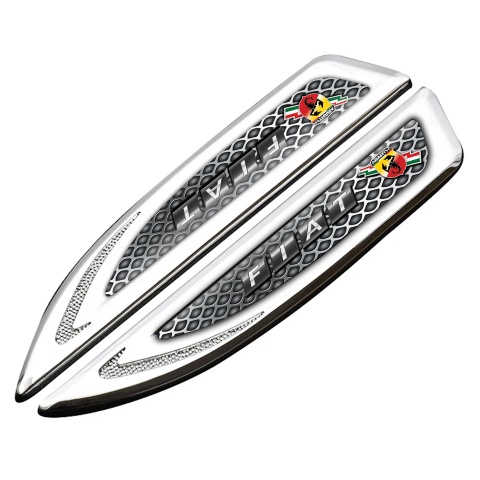 Fiat Abarth Fender Emblem Self Adhesive Silver Steel Grate Lightning Logo