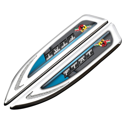 Fiat Abarth Emblem Fender Badge Silver Blue Fragment Lightning Variant