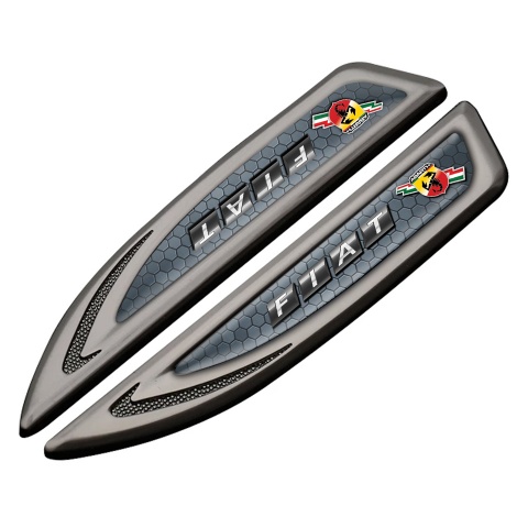 Fiat Abarth Fender Metal Badge Graphite Honeycomb Pattern Dark Logo