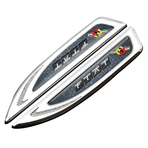 Fiat Abarth Fender Metal Badge Silver Honeycomb Pattern Dark Logo
