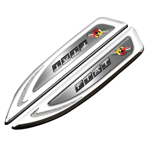 Fiat Abarth Fender Bodyside Emblem Silver Polished Metal Scorpion Logo