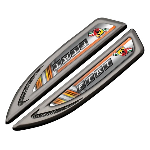 Fiat Abarth Fender Metal Emblem Graphite Orange Motif Scorpion Logo