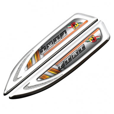 Fiat Abarth Fender Metal Emblem Silver Orange Motif Scorpion Logo