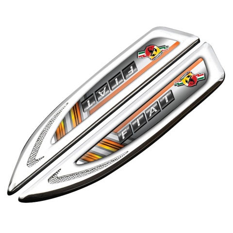 Fiat Abarth Fender Metal Emblem Silver Orange Motif Scorpion Logo
