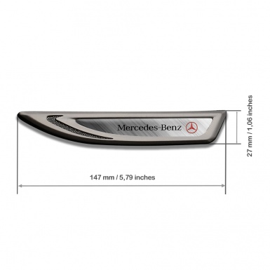 Mercedes Fender Bodyside Badge Graphite Brushed Aluminum Red Logo