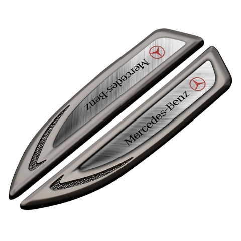 Mercedes Fender Bodyside Badge Graphite Brushed Aluminum Red Logo