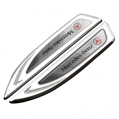 Mercedes Fender Bodyside Badge Silver Brushed Aluminum Red Logo