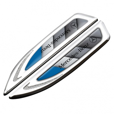 Mercedes Fender Emblem Badge Silver Blue Element Black Logo Edition