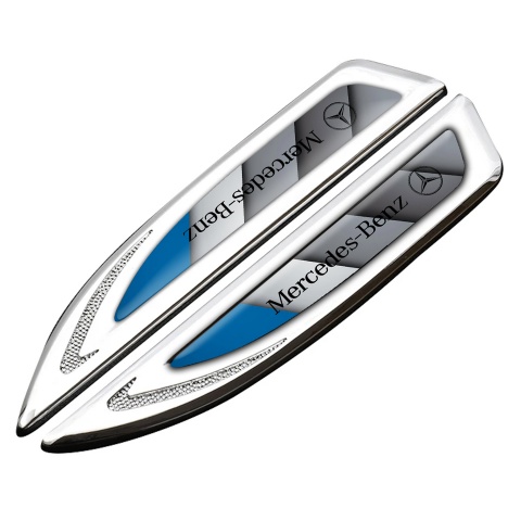 Mercedes Fender Emblem Badge Silver Blue Element Black Logo Edition