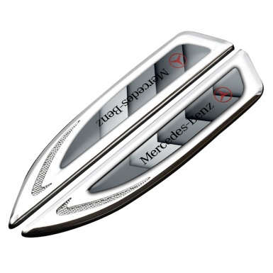 Mercedes Fender Badge Self Adhesive Silver Grey Pattern Black Logo Design