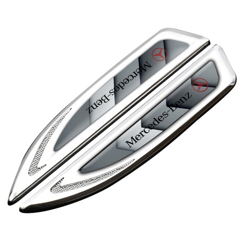 Mercedes Fender Badge Self Adhesive Silver Grey Pattern Black Logo Design