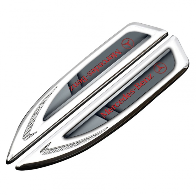 Mercedes Fender Metal Badge Silver Grey Texture Black Logo Edition