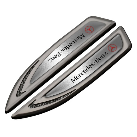 Mercedes Fender Bodyside Badge Graphite Polished Steel Crimson Logo