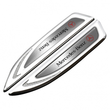 Mercedes Fender Bodyside Badge Silver Polished Steel Crimson Logo