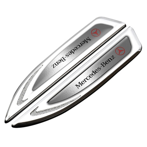 Mercedes Fender Bodyside Badge Silver Polished Steel Crimson Logo
