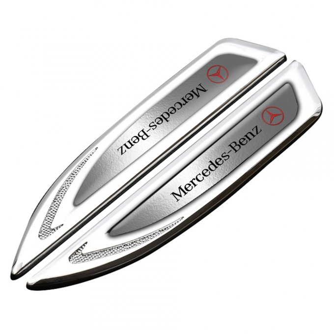 Mercedes Fender Bodyside Badge Silver Polished Steel Crimson Logo