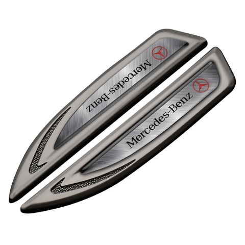 Mercedes Emblem Fender Badge Graphite Brushed Steel Crimson Logo