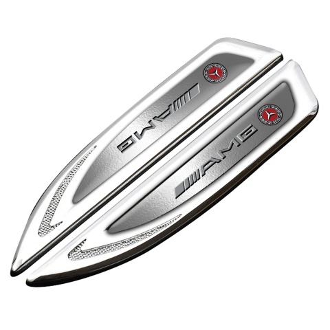 Mercedes AMG Fender Bodyside Emblem Silver Polished Steel Sport Logo