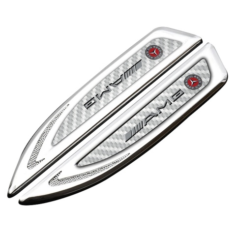 Mercedes AMG Fender Emblem Self Adhesive Silver White Carbon Sport Motif