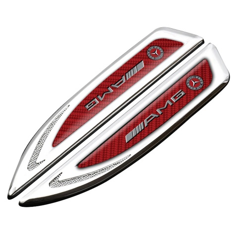 Mercedes AMG Fender Metal Emblem Silver Red Carbon Sport Edition