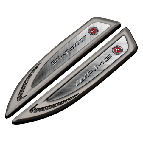Mercedes AMG Emblem Fender Badge Graphite Brushed Metal Sport Design