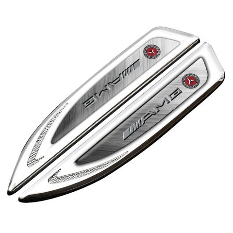 Mercedes AMG Emblem Fender Badge Silver Brushed Metal Sport Design