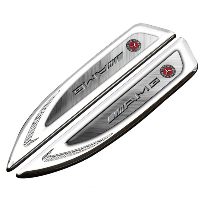 Mercedes AMG Emblem Fender Badge Silver Brushed Metal Sport Design