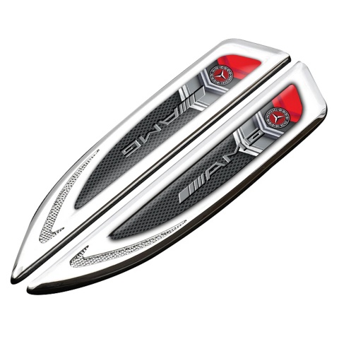 Mercedes AMG Fender Emblem Badge Silver Grey Net Red Fragment