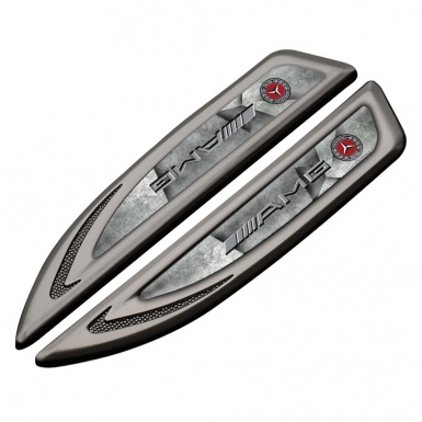 Mercedes AMG Fender Badge Self Adhesive Graphite Stone Motif Grey Logo