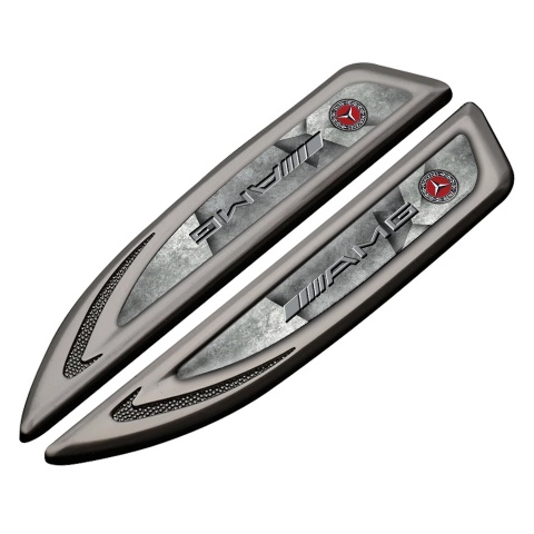 Mercedes AMG Fender Badge Self Adhesive Graphite Stone Motif Grey Logo