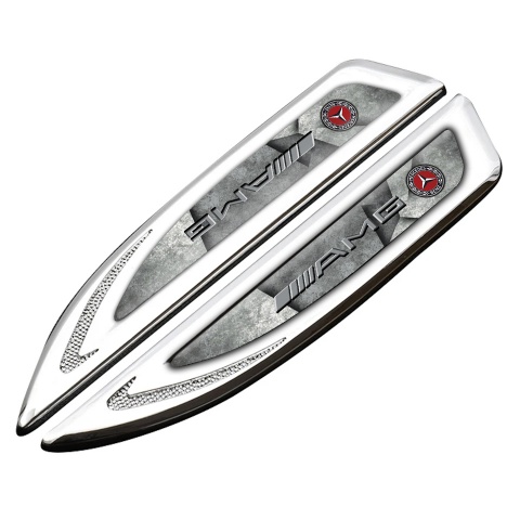Mercedes AMG Fender Badge Self Adhesive Silver Stone Motif Grey Logo