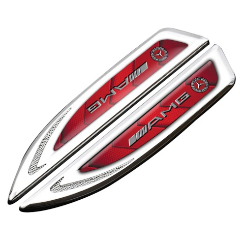 Mercedes AMG Fender Metal Badge Silver Red Hex Motif Grey Edition