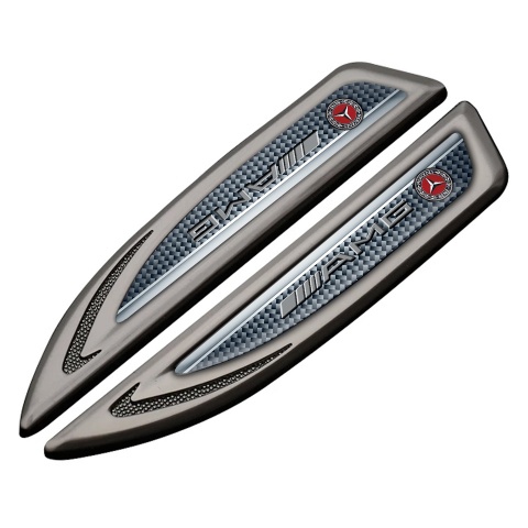 Mercedes AMG Fender Metal Emblem Graphite Carbon Fiber Grey Logo Style