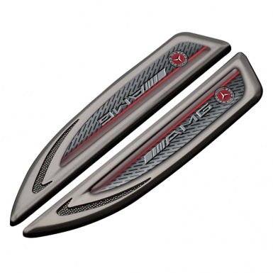 Mercedes AMG Fender Badge Self Adhesive Graphite Metal Mesh Red Line