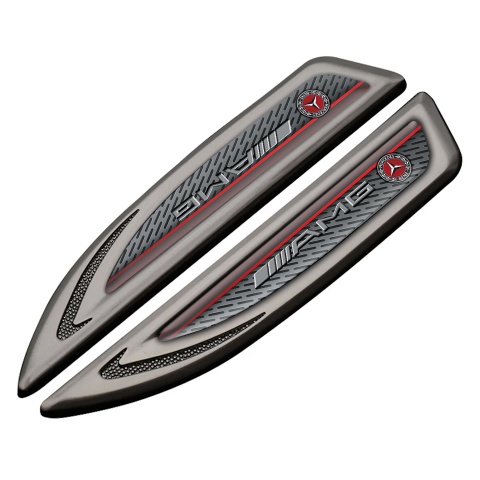 Mercedes AMG Fender Badge Self Adhesive Graphite Metal Mesh Red Line