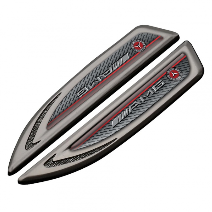 Mercedes AMG Fender Badge Self Adhesive Graphite Metal Mesh Red Line