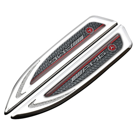Mercedes AMG Fender Badge Self Adhesive Silver Metal Mesh Red Line