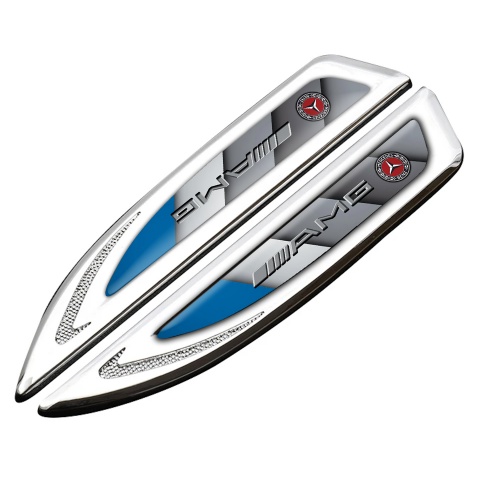 Mercedes AMG Fender Bodyside Emblem Silver Blue Fin Sport Logo Design